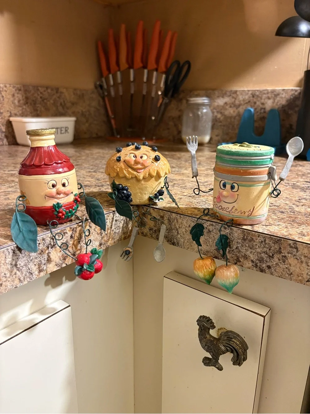 3 piece Vintage Anthropomorphic Jelly Jam & Muffin Shelf Sitters Whimsical Decor
